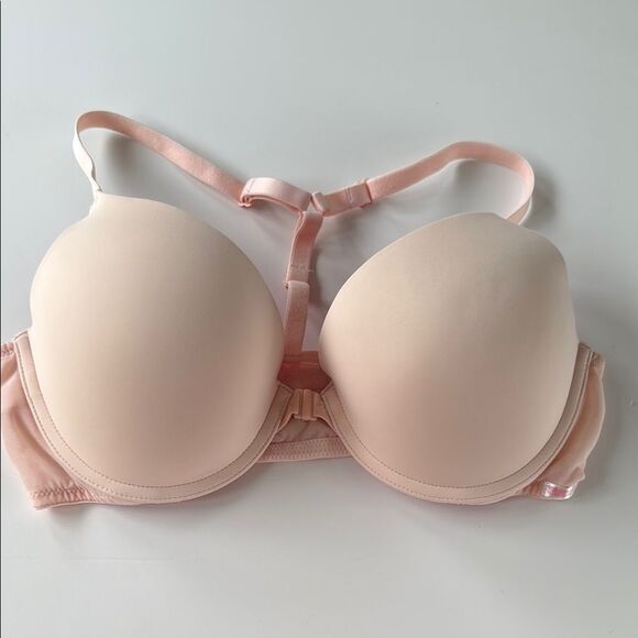 PINK VICTORIA'S SECRET EMBROIDERED BLUSH PINK PUSHUP BRA T BACK 36C SEAMLESS - Picture 2 of 9